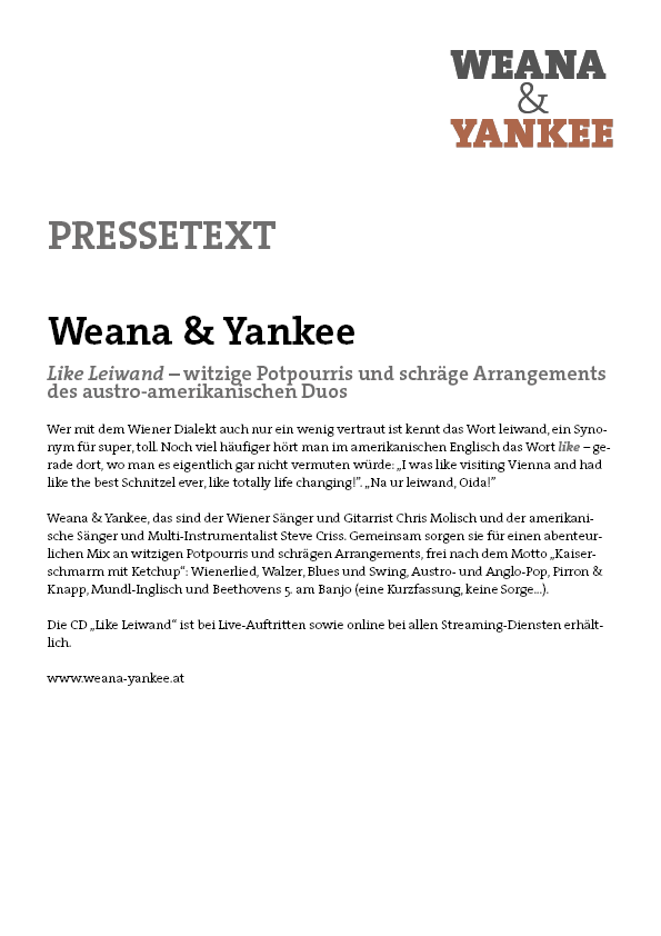 Download Weana & Yankee Pressetext